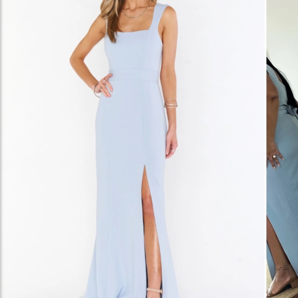 Show Me You Mumu Steel Blue Stretch Bridesmaid Dress - Size Medium